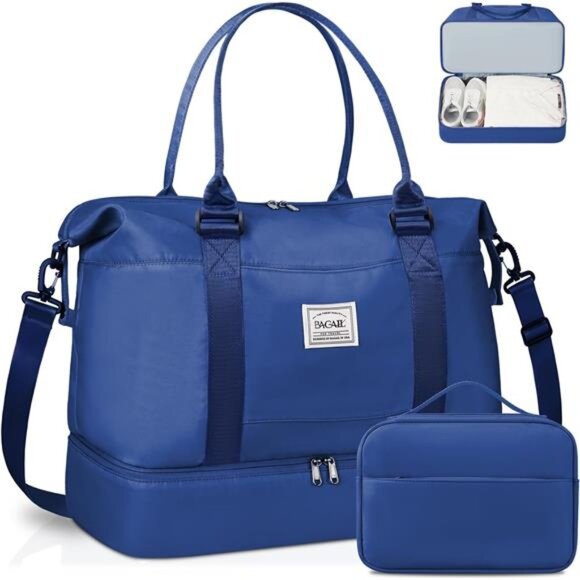 Travel Duffel Bag - Weekender & Overnight Gym Carry On Tote with Wet - Picture 1 of 7